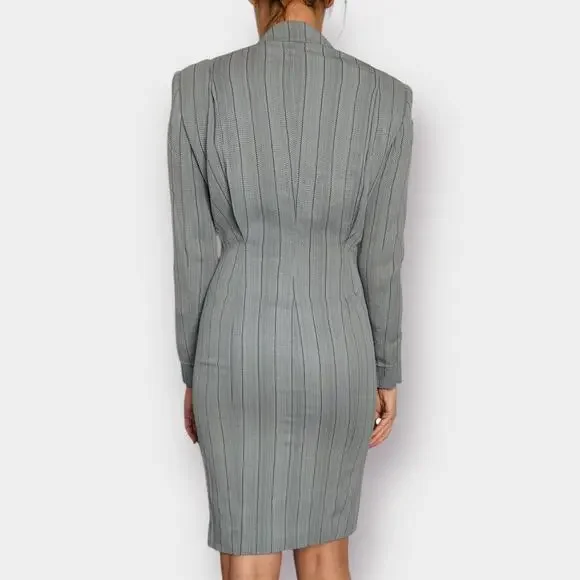 Vintage 90s Tahari Gray Black Striped Blazer Dress - Picture 7 of 7